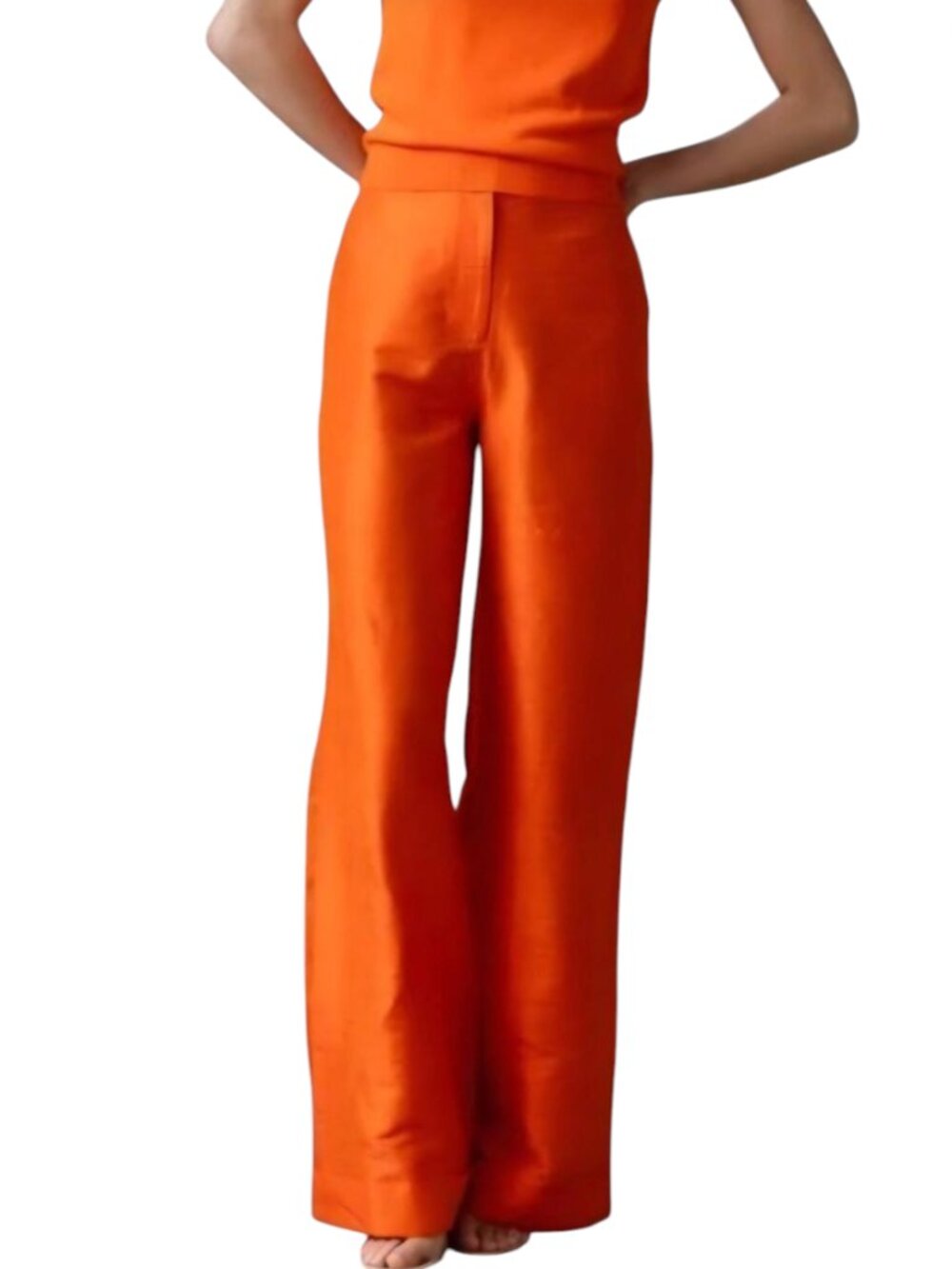 NWT Julia Amory Julia Pant Tangerine Orange Silk Wide Leg XS